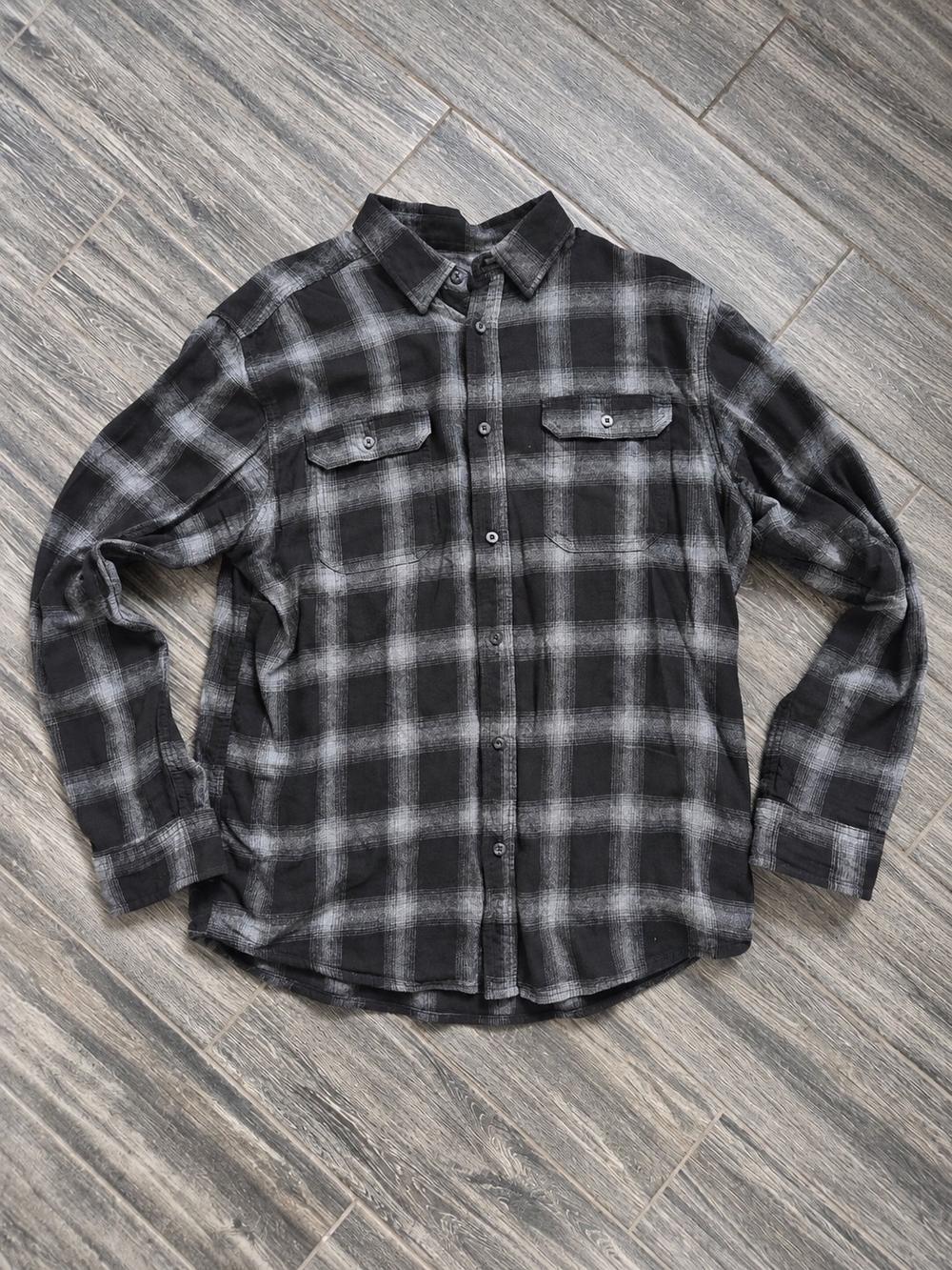 George Men's Black & Gray Plaid Button-Up Shirt